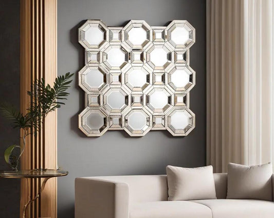 luxury matias-mirror with sliver colour with sofa and pillow with plant