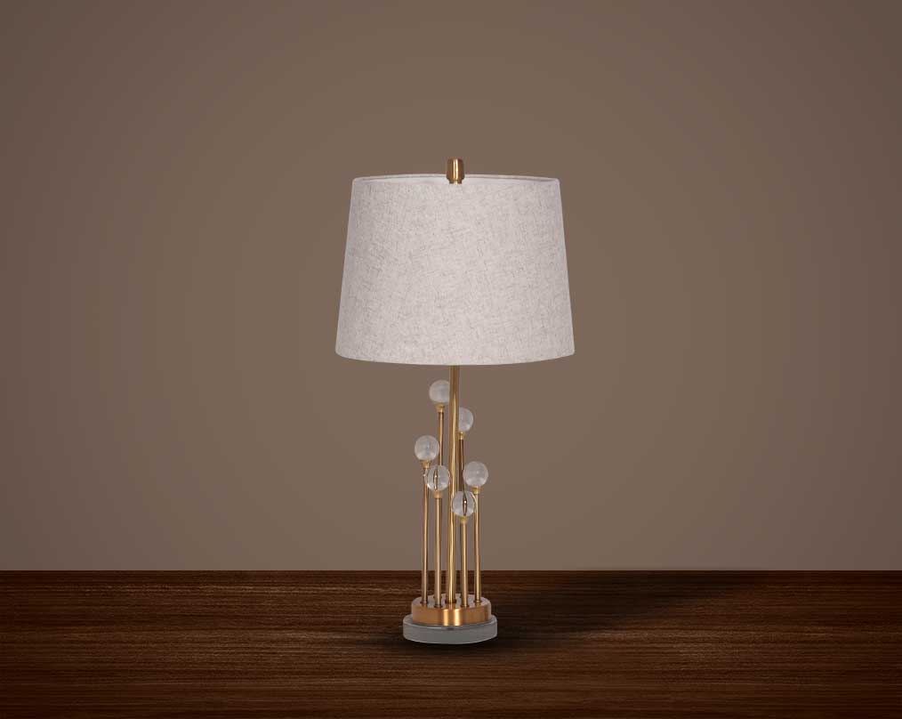 Table lamp sliver colour with crystal and bronze nickel base with translucent fabric shade