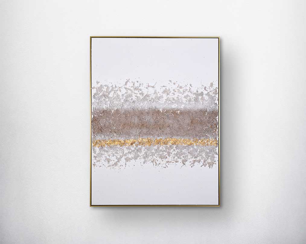 Abstract acrylic painting on canvas with gold frame perfect to enhance any modern and contemporary space.