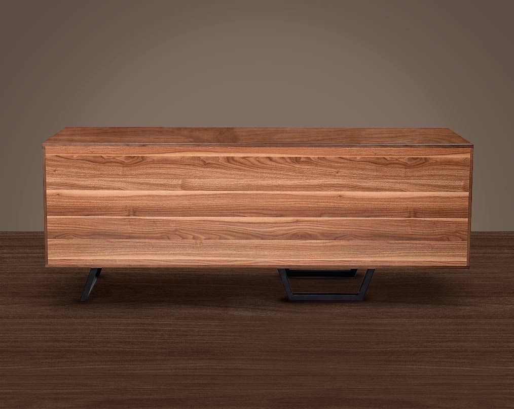 Buffet/Cabinet in light walnut and grey glossy finish back with metal powder-coated legs in rich contemporary design.