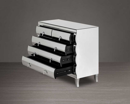The table has one drawer with rectangular steel frame in rich contemporary design open drawer