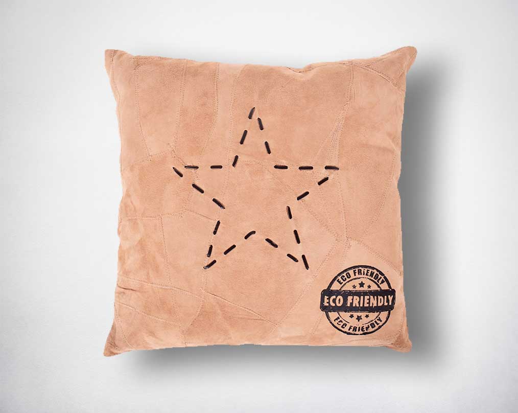 Eco-friendly leather cushion with braided star.
