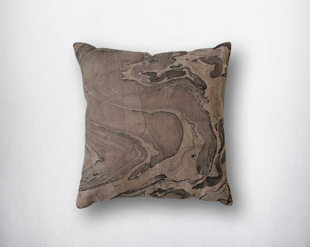 Grey leather cushion with marble design/foil.