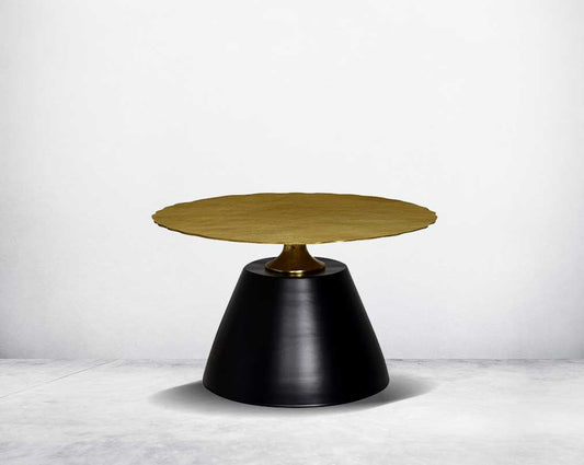 This round coffee & end table set comes with an antique gold top and black aluminium conical base. This table exudes style & sophistication for any living area