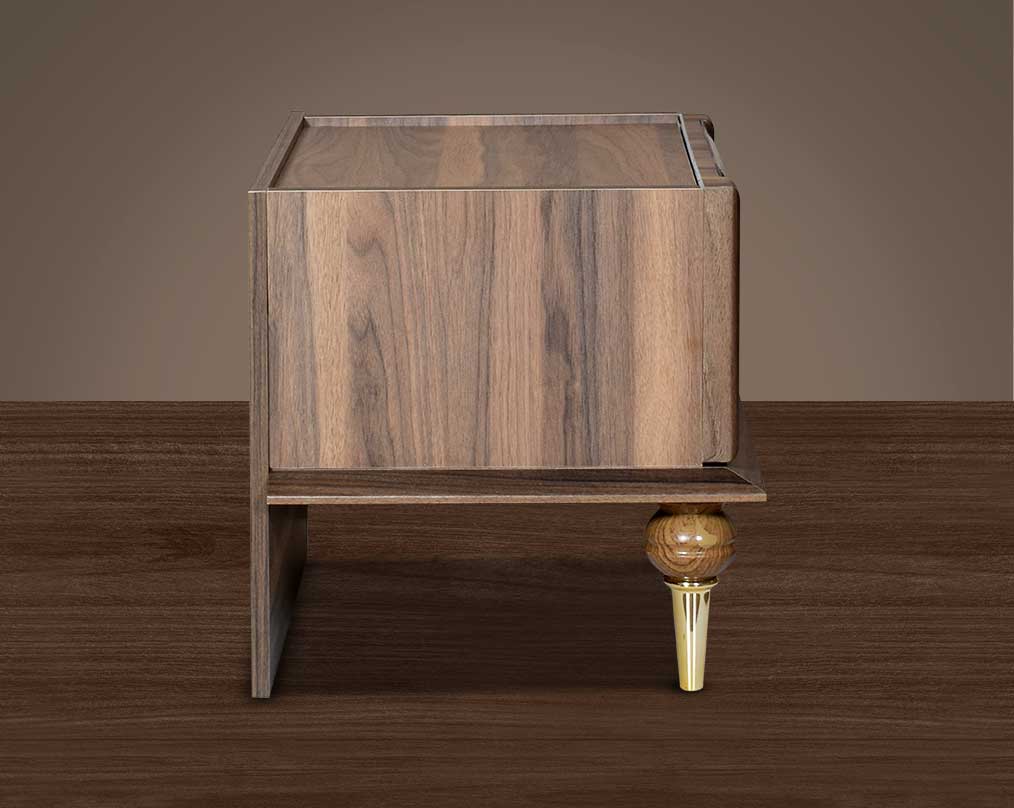 This beautiful art deco stylish side table is fashioned with a light walnut veneer with a mirror frame back view