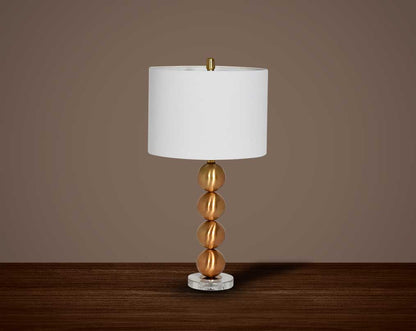 Table lamp  white colour with metallic gold and glass decorative base with translucent fabric shade.