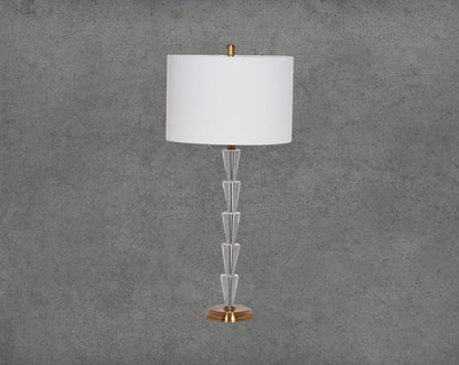 Table lamp with crystal and bronze metal stand base with translucent fabric shade in ultra modern design