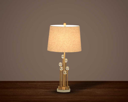 Table lamp with crystal and bronze nickel base with translucent fabric shade
