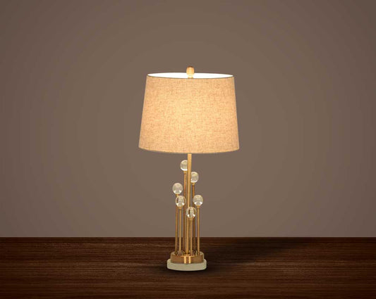 Table lamp with crystal and bronze nickel base with translucent fabric shade