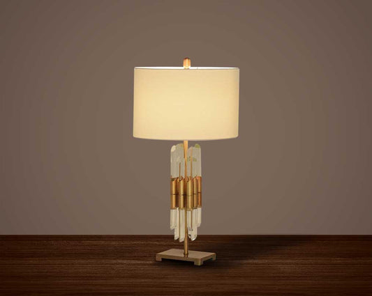 Table lamp in coffee bronze decorative crystal base & translucent fabric shade in ultra modern design