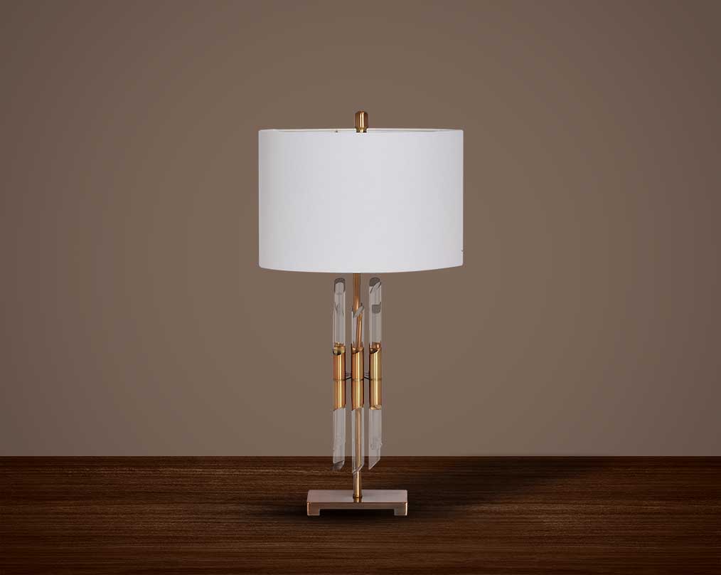Table lamp in white colour coffee bronze decorative crystal base & translucent fabric shade in ultra modern design