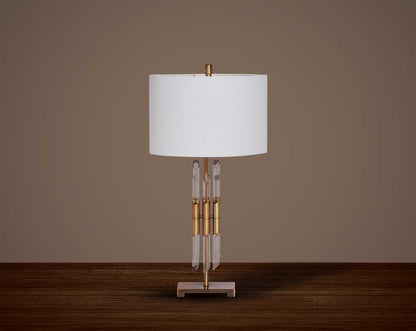Table lamp in white colour coffee bronze decorative crystal base & translucent fabric shade in ultra modern design