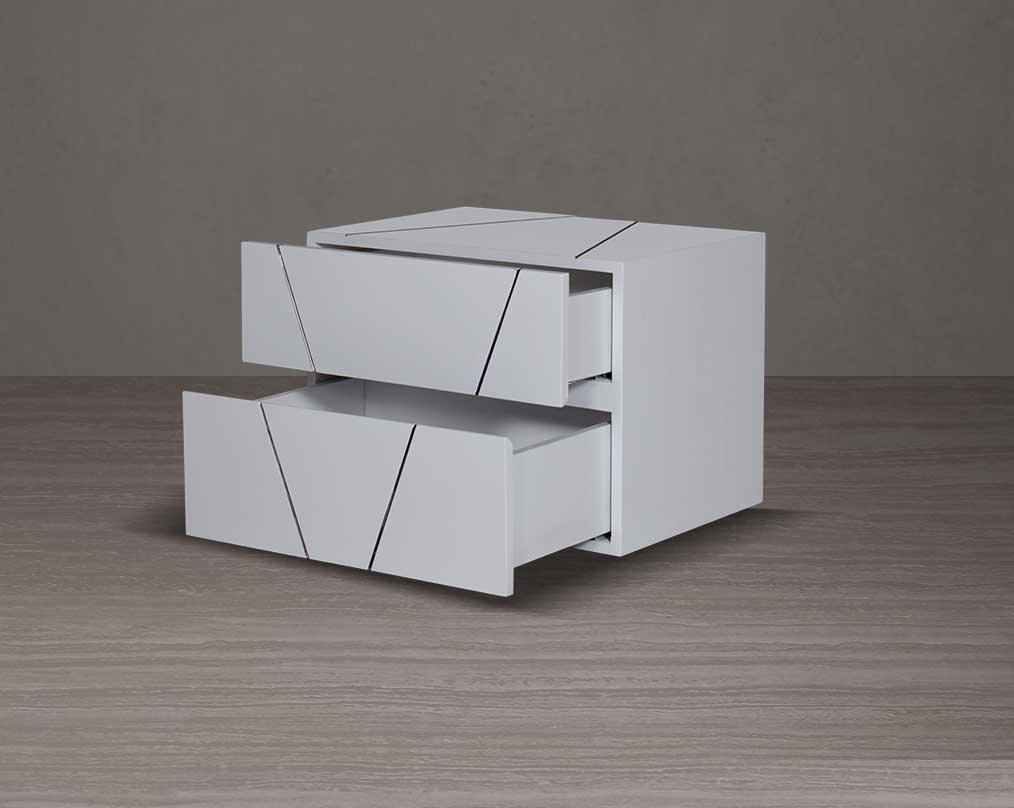 The bedside table is crafted in white lacquered high gloss finish with two spacious drawers in sleek modern design open 2 drawer