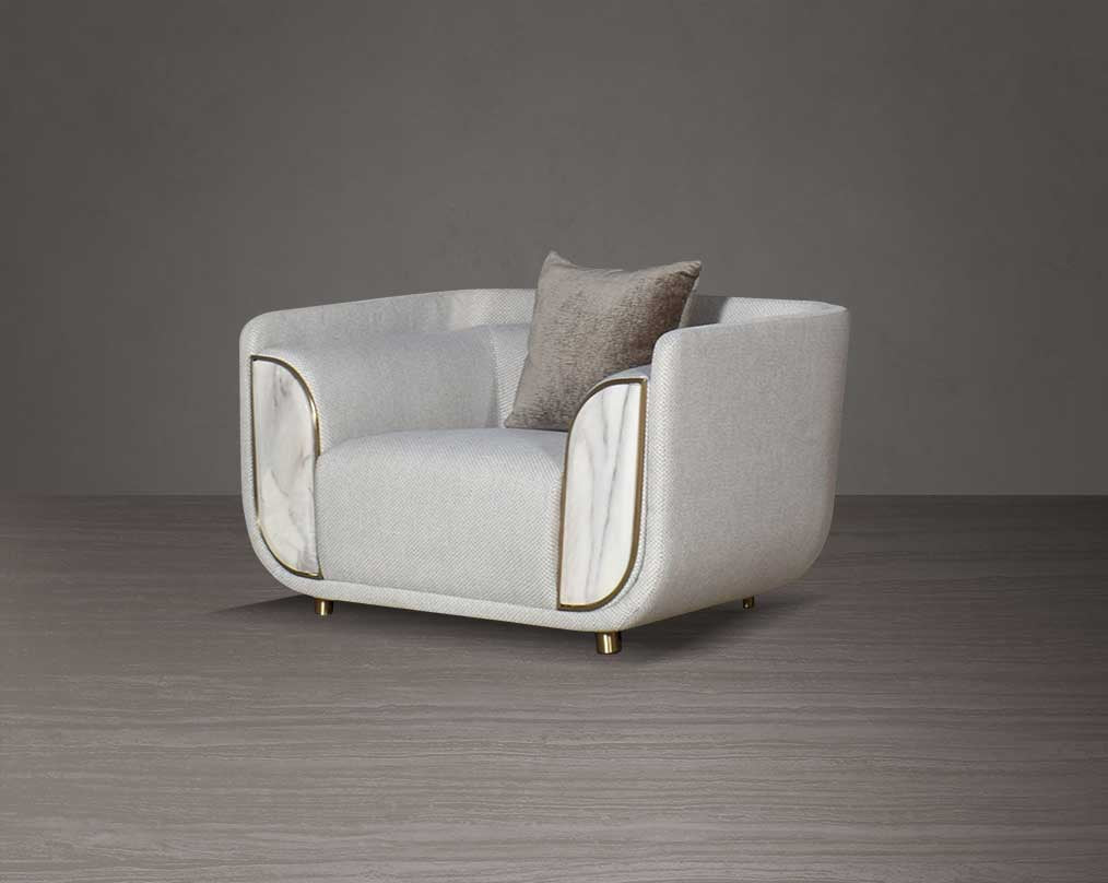 This 1 sofa set in high-quality fabric is an epitome of luxury, an astonishing piece of modern design side view