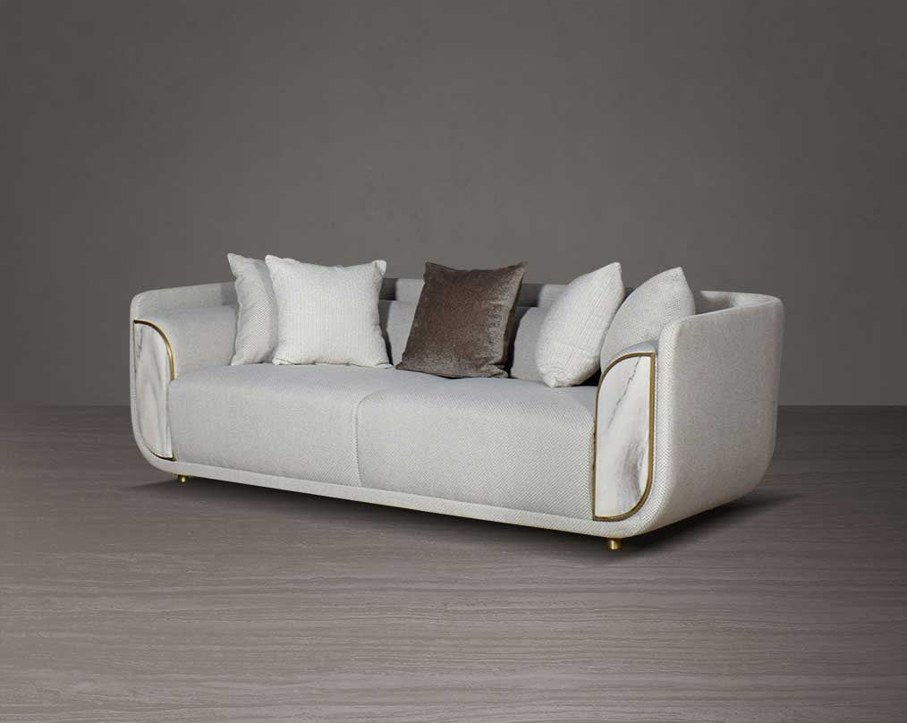 This 3 sofa set in high-quality fabric is an epitome of luxury, an astonishing piece of modern design side view
