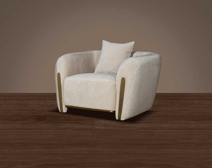 This 1 sofa set  The matt gold-toned metal border accentuates exuding timeless allure. in high-quality fabric is an epitome of luxury, an astonishing piece of modern design. The sofa's gently curved back with its distinctive flared padded arms wrap the se