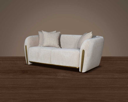 This 2  sofa set The matt gold-toned metal border accentuates exuding timeless allure. in high-quality fabric is an epitome of luxury, an astonishing piece of modern design. The sofa's gently curved back with its distinctive flared padded arms wrap the se