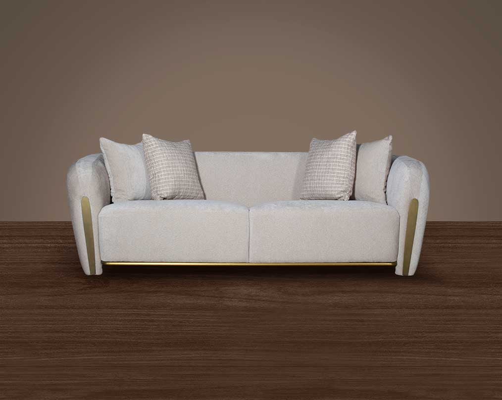 This 2 sofa set with pillow  in high-quality fabric is an epitome of luxury, an astonishing piece of modern design. The sofa's gently curved back with its distinctive flared padded arms wrap the seat in a sweeping embrace.