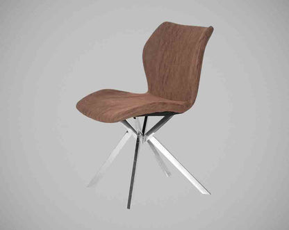 Dining chair upholstered in faux leather with high polished stainless steel legs