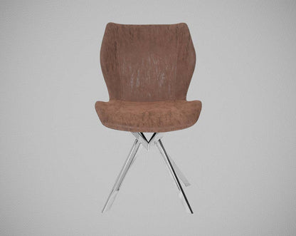 Dining chair with front upholstered in faux leather with high polished stainless steel legs