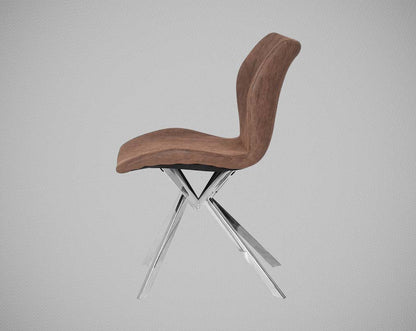 Dining chair with corner  upholstered in faux leather with high polished stainless steel legs
