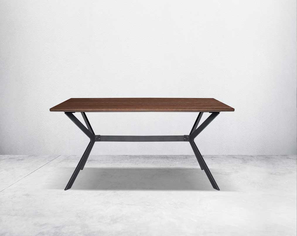 his 6-seater dining table comes with a wood veneer top with matt black metal base in a cross design.