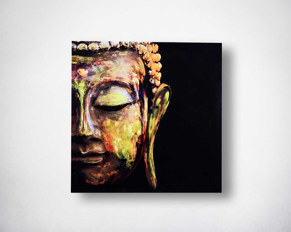 Tempered glass art with gold foil.