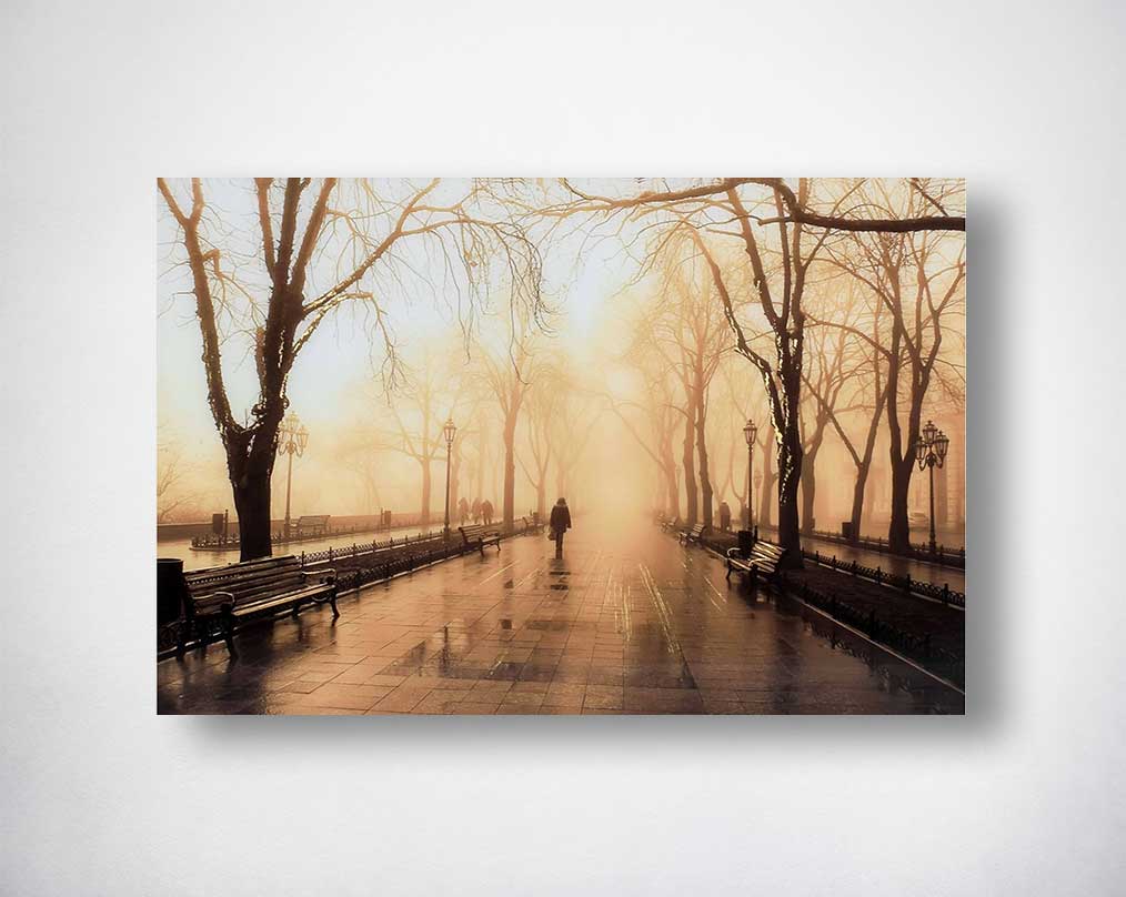 Tempered glass art with gold foil.