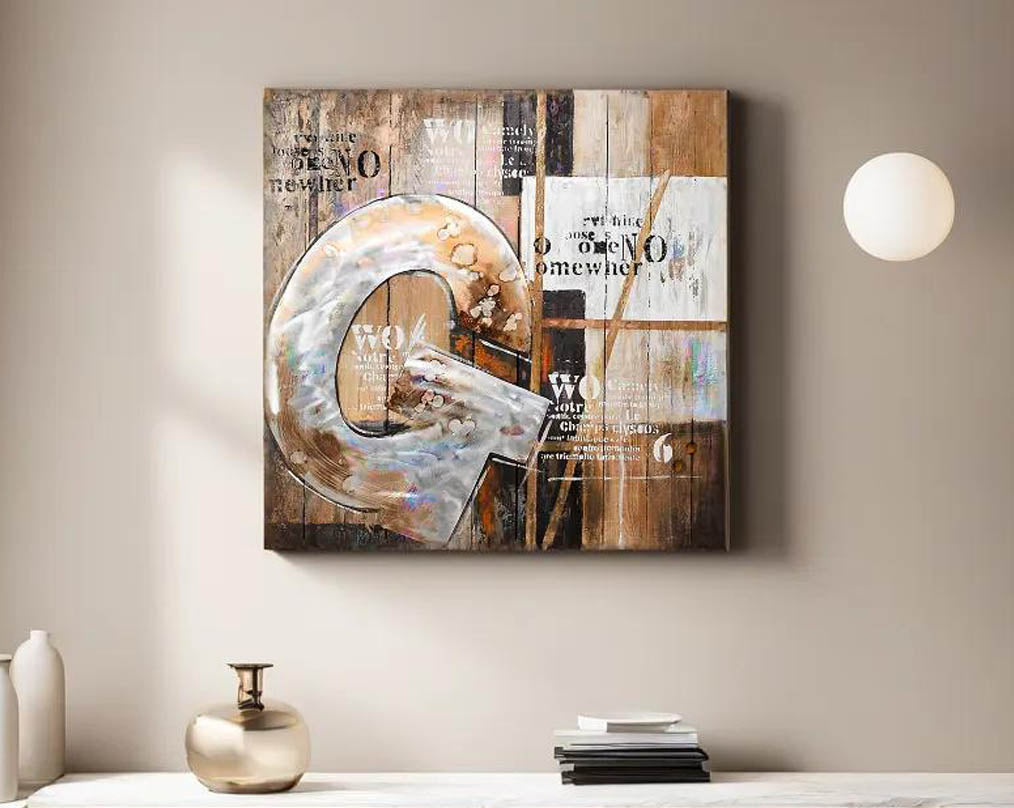 Mix media painting on wood. with table and book