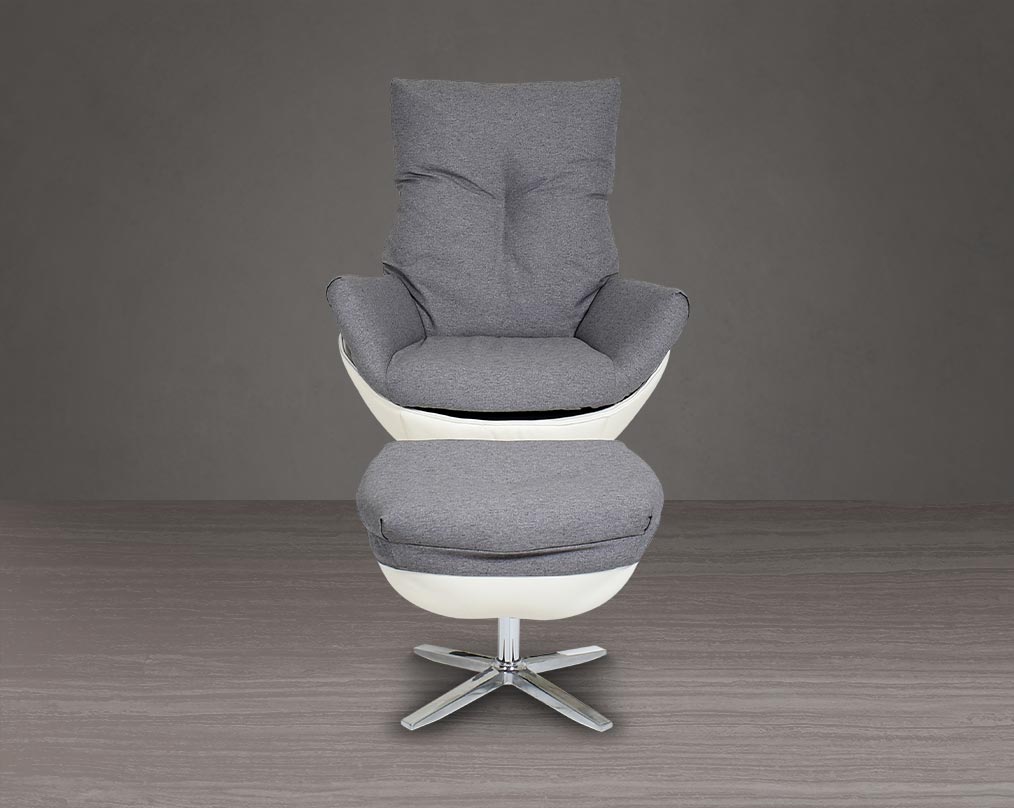 This lounge chair and ottoman set is designed to serve as the epitome of comfort for your leisure time. The chair is made with dense foam padding, comes finely upholstered in fabric with faux leather and stainless steel base with swivel. The lounge chair 