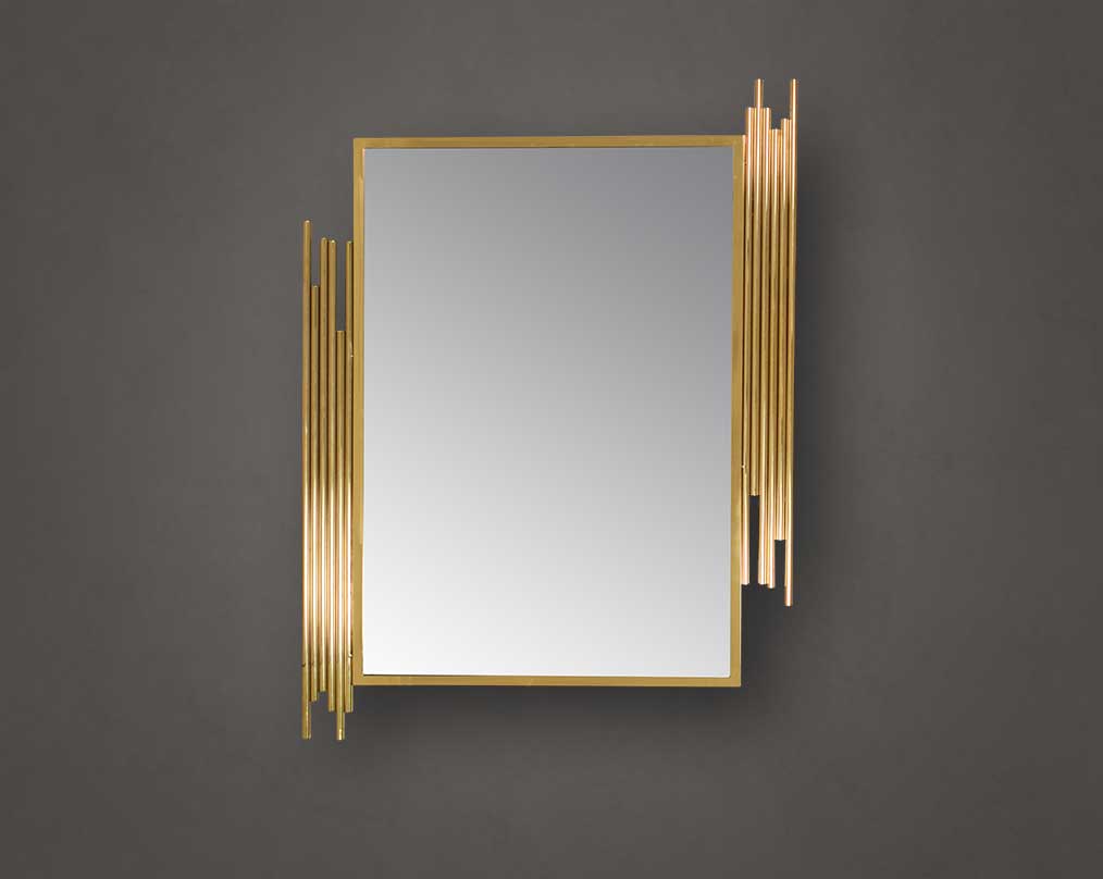 "Wall mirror with stainless steel border with gold finish in opulent & modern style. "
