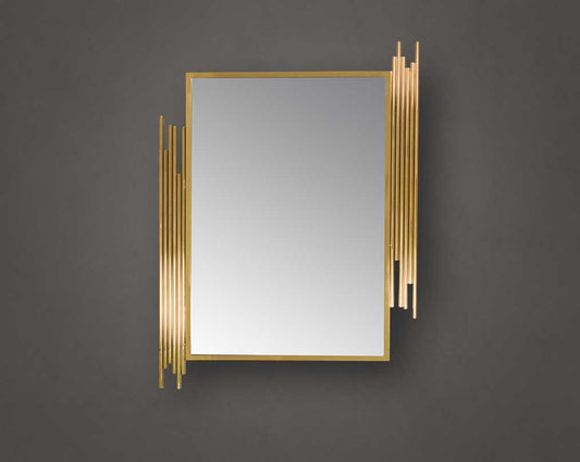 "Wall mirror with stainless steel border with gold finish in opulent & modern style. "