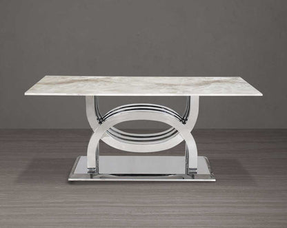6 & 8 seater rectangular dining table with marble top comes with an artful stainless steel base