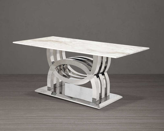 6 & 8 seater rectangular dining table with marble top comes with an artful stainless steel base