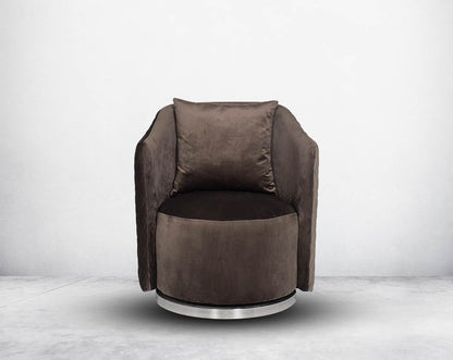 Quilted fabric leisure chair with stainless steel base with swivel, it comes with a cushion to compliment with front view.