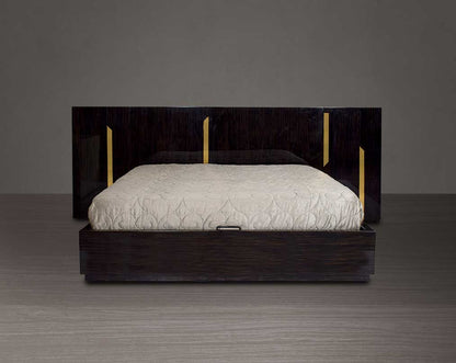 This elegant king bed comes with dark walnut veneer headboard with hydraulic lift storage front view