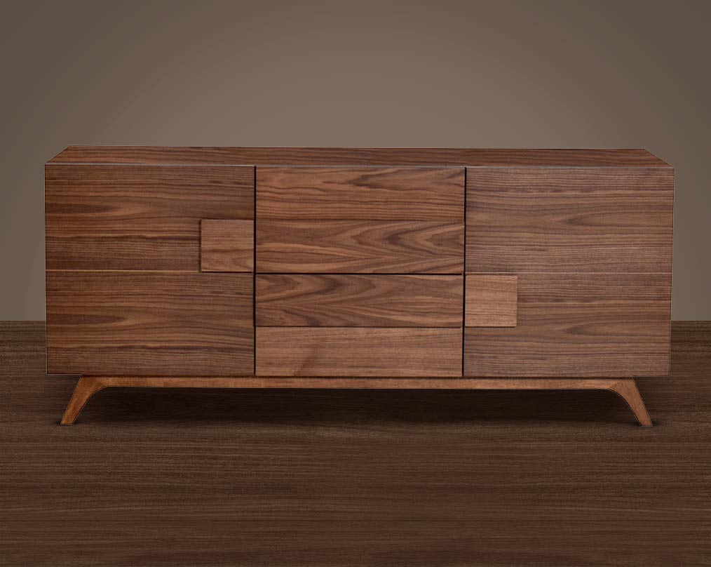 Buffet/Cabinet in natural walnut in sleek contemporary design front view