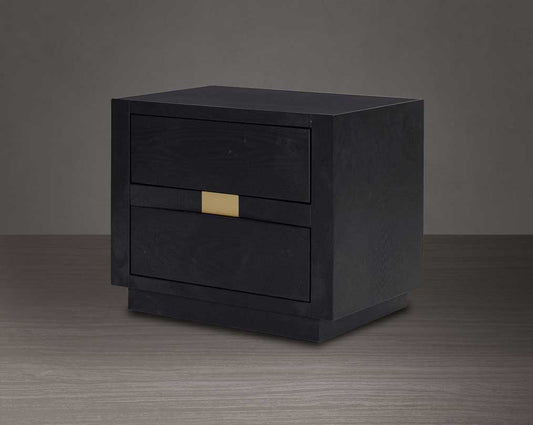 Bedside table in wood & oak veneer with two drawers.