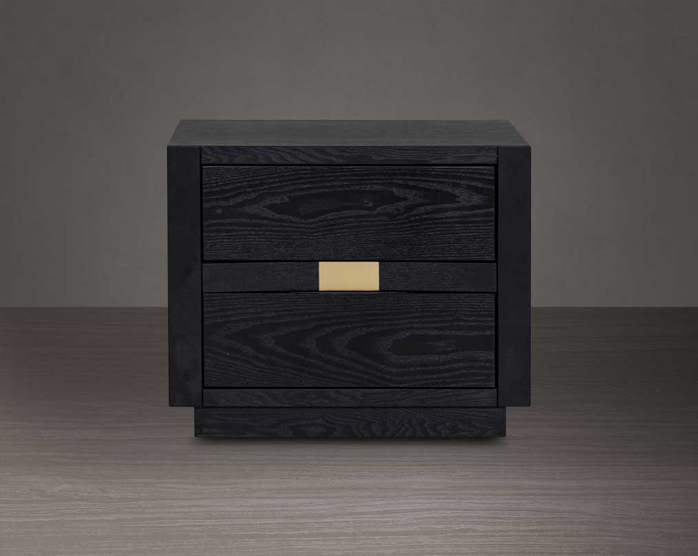 Bedside table in wood & oak veneer with closed  two drawers.