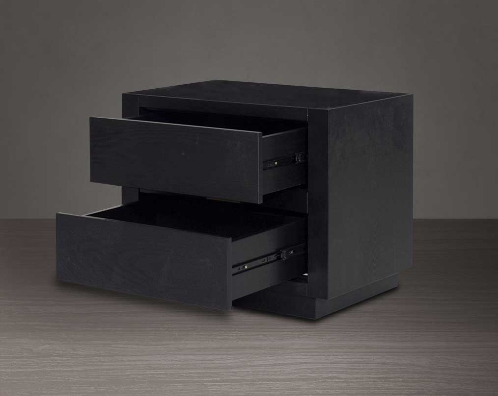 Bedside table in wood & oak veneer with open two drawers.