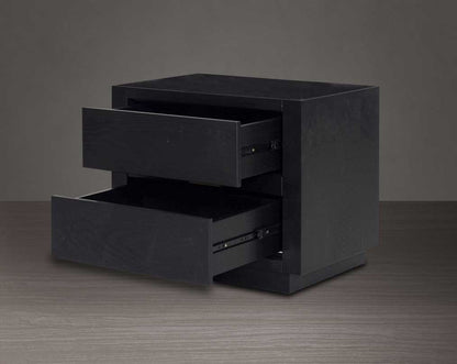 Bedside table in wood & oak veneer with open two drawers.