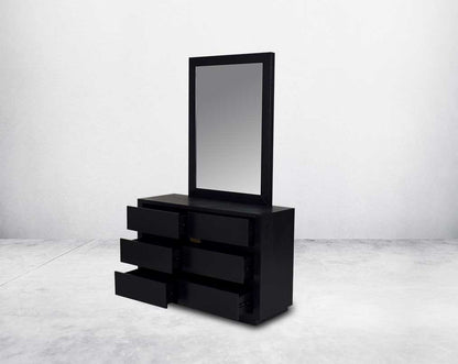 Dresser in wood & oak veneer with open  3 drawers and a mirror.