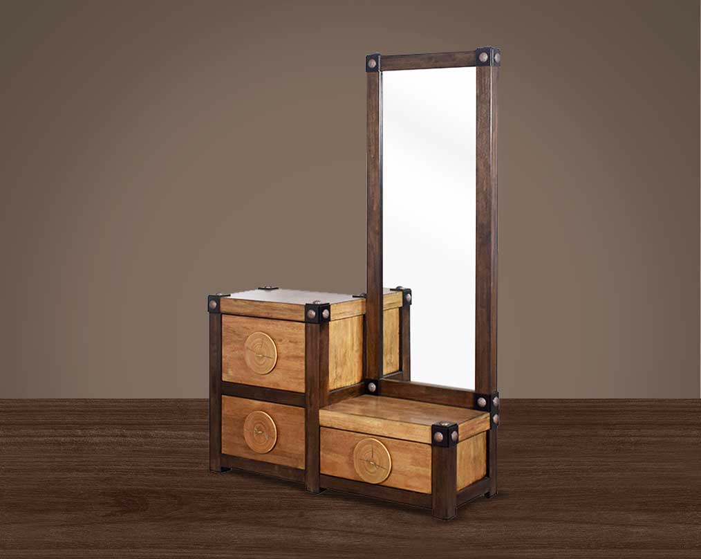 Dresser in wood & oak veneer with back 3 drawers and a mirror.