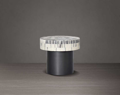 This gorgeous antique black and white inlay end table with a black metal base is a perfect statement piece in your living room - large 