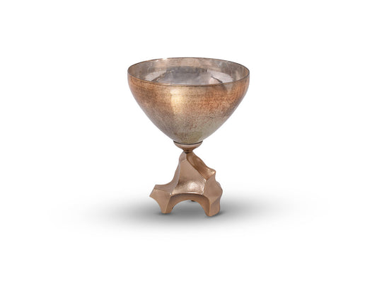 Decorative bowl in champagne glass and antique gold aluminium base small