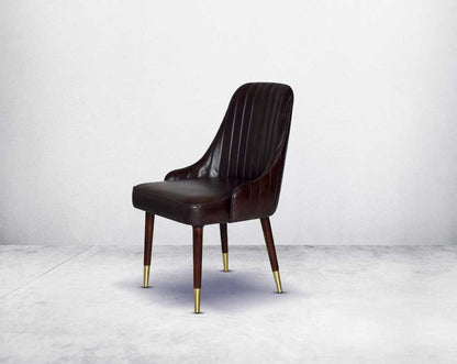 This rich contemporary dining chair in genuine leather makes for a luxurious dining experience.