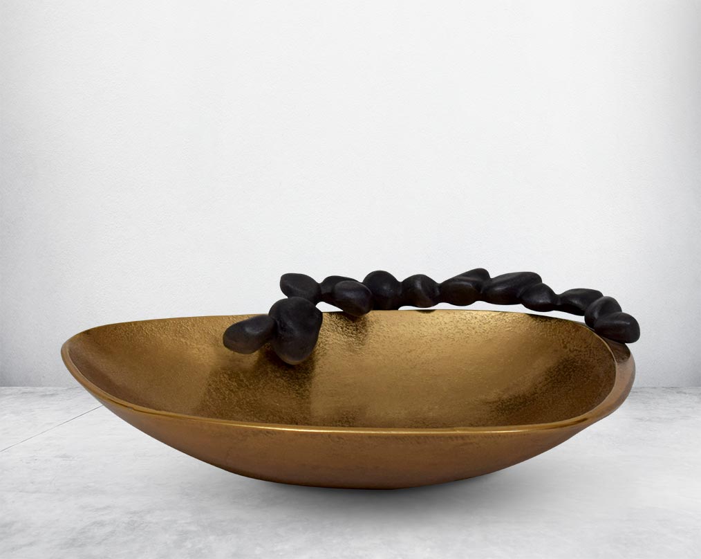 This aluminium platter finished in gold & grey brings a rich contemporary look to your living or dining room large 