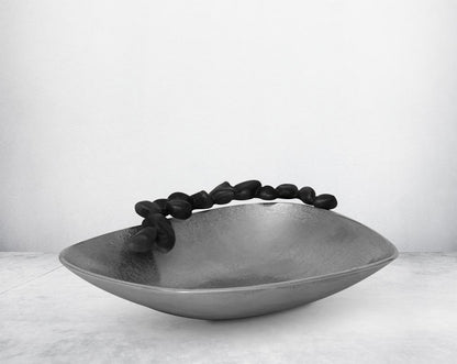 This aluminium platter finished in nickel & grey brings a rich contemporary look to your living or dining room . small