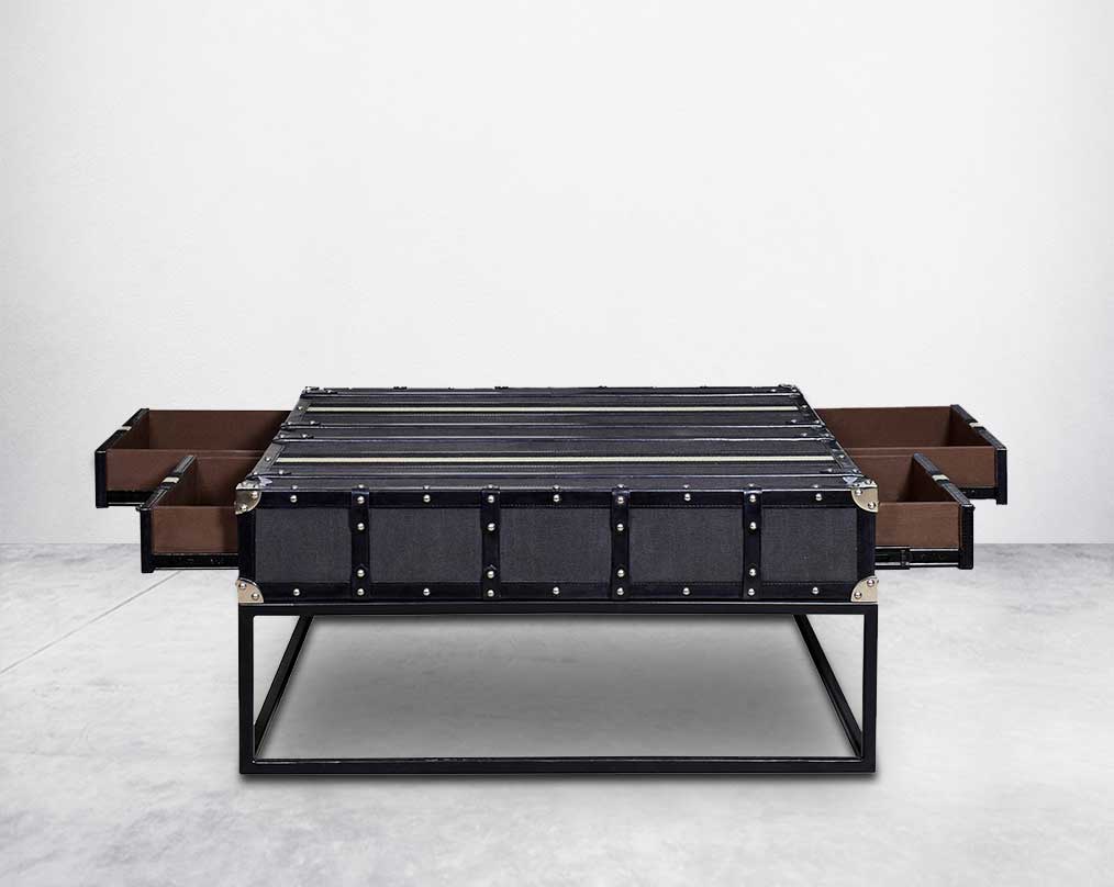 This coffee table inspired by the vintage trunk design motif makes a true focal point in any in modern, contemporary or eclectic decor open 4 drawer 