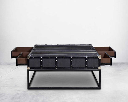 This coffee table inspired by the vintage trunk design motif makes a true focal point in any in modern, contemporary or eclectic decor open 4 drawer 